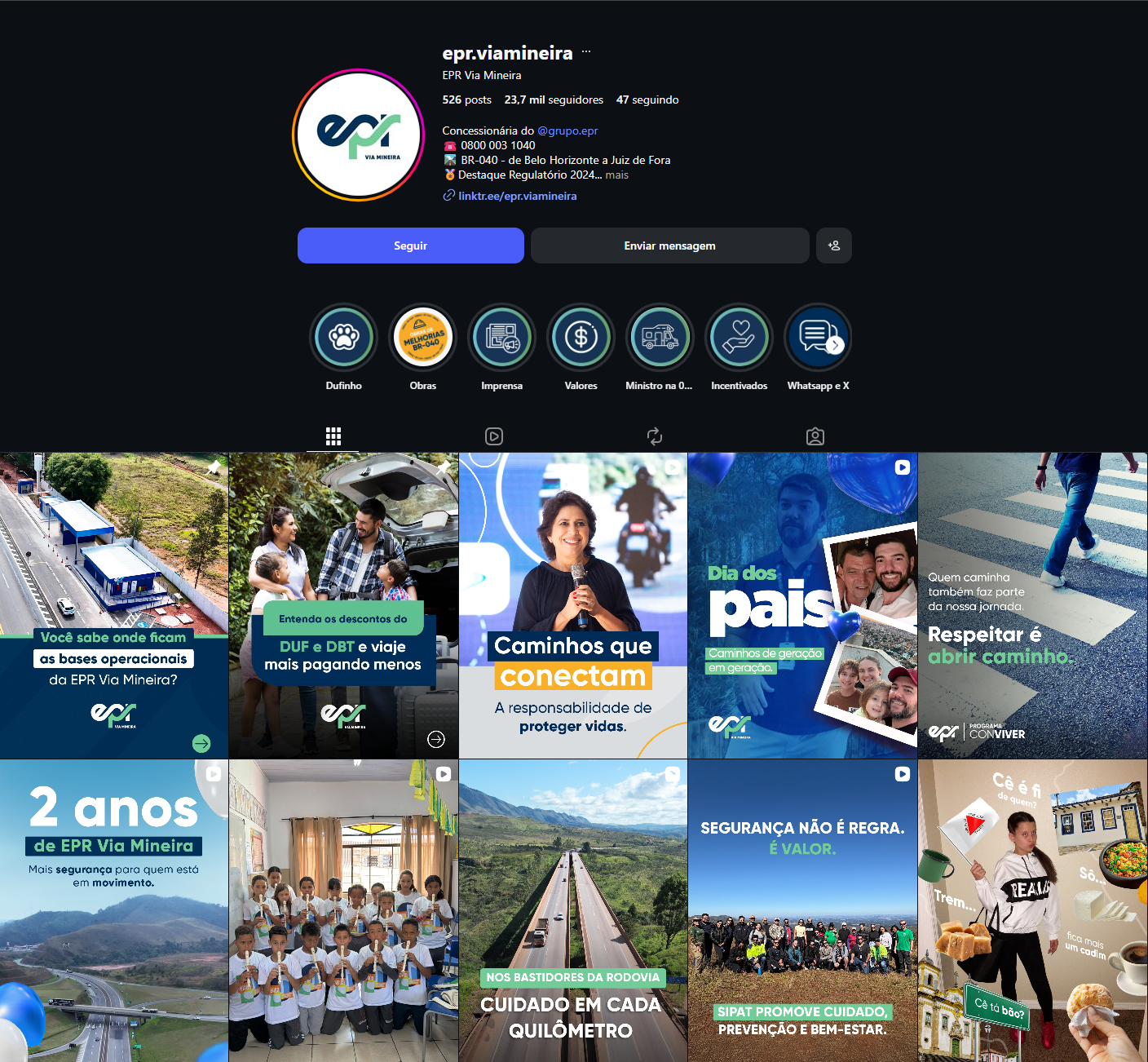 Perfil institucional com linha editorial e grade de publicações técnicas
